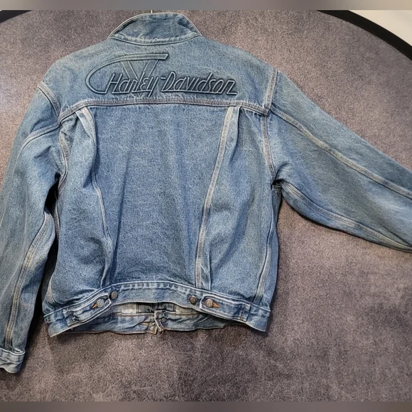 Vintage Harley Davidson Logo Denim Button Jean Jacket Unisex Men's Medium - Picture 3 of 13